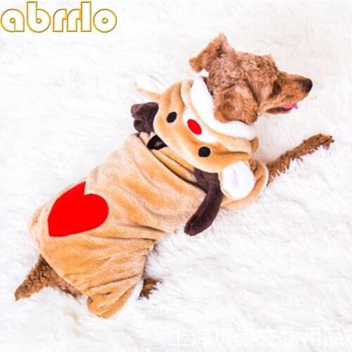 Abrrlo Christmas Reindeer Dog Clothes Warm Fleece Dogs Jumpsuit Coat Clothes For Small Dogs Pets chihuahua Xmas Dress Up XS-XL