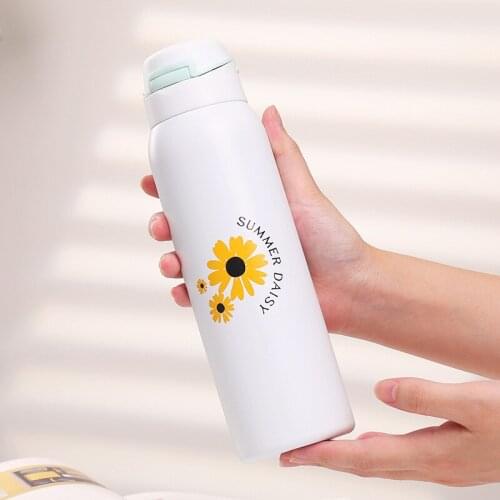 Daisy water bottle With straw Double-Wall Insulated Vacuum Flask Stainless Steel Water Bottle BPA Free Thermos free shipping