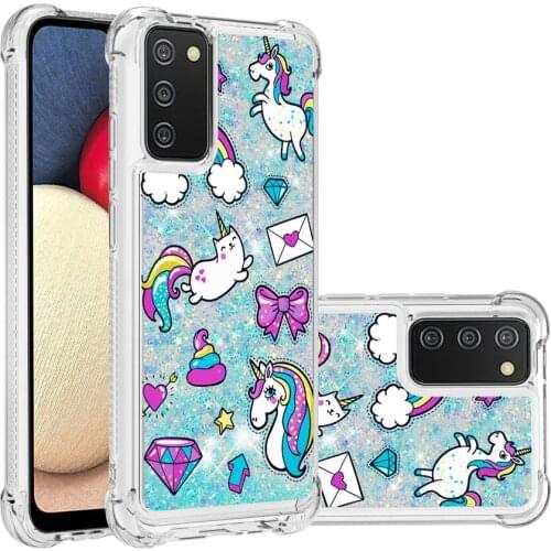 Cute Painted Quicksand Glitter Case For Samsung Galaxy A02S Shockproof Soft TPU Bumper Case A02S Protection Cover Cartoon Cases