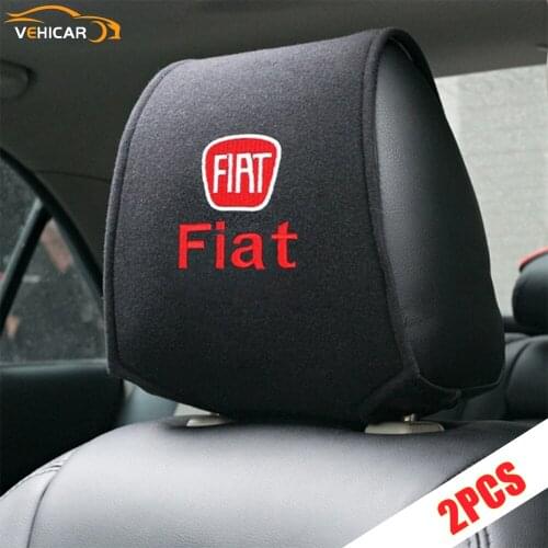EHICAR 2Pcs Car Headrest Cover Head Neck Rest Cushion PU Leather Pillow For Fiat Velcro Car-Styling Badge Accessories