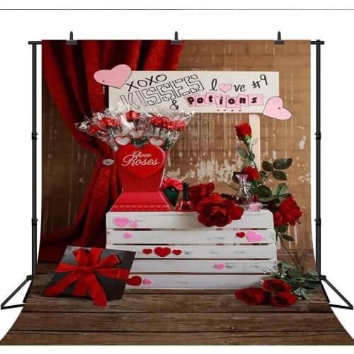 XOXO Kisses Valentines Day Backdrop Red Rose Gifts Brick Wall Photo Background Wedding Newborn Portrait Photography Photocall