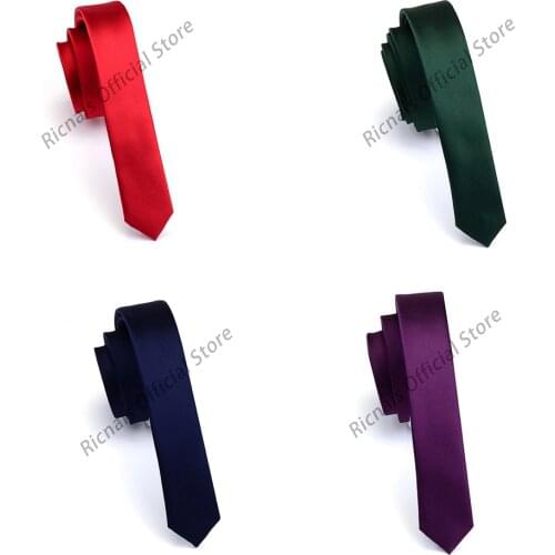 Ricnais Fashion 3.3cm Slim Silk Tie Red Green Solid Skinny Necktie For Men Party Wedding Casual Neck Ties Accessories Gifts