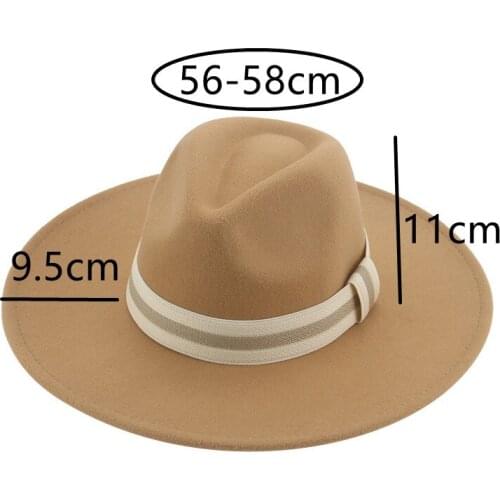 Women hats fedora big birm 9.5cm belt band classic formal dress felted hats men women yellow red pink black summer winter hats