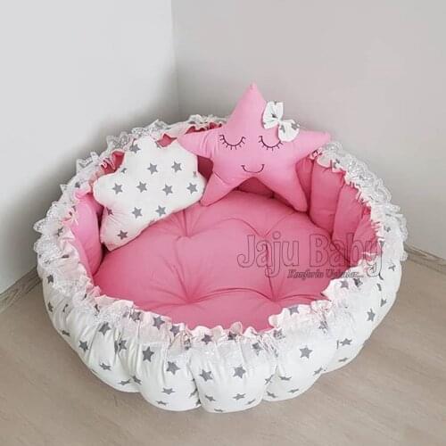 Jaju Baby Gray Star Pink Baby Play Mat Babynest Play Mat Baby Nest, bedside, baby chaise lounge, portable baby bed, port