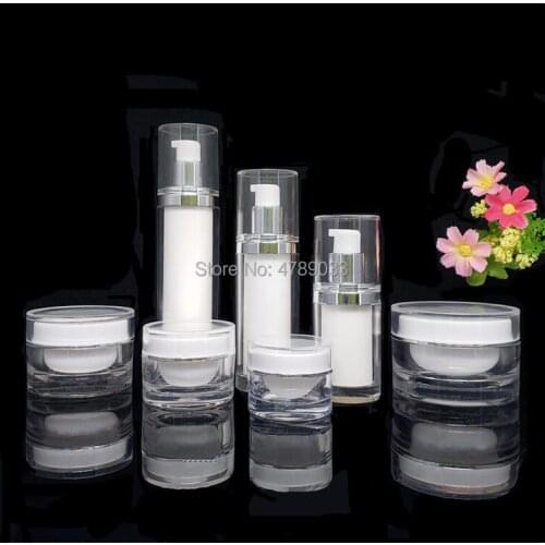 8pcs/lot Cosmetic empty bottle vacuum pressing spray emulsion essence packaging bottle face cream eye cream jar make up bottle