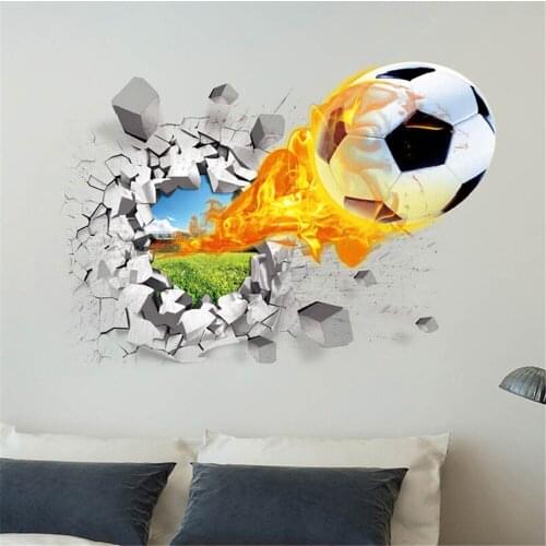 Creative Footbal Fire Through The Wall Decorative Wall Stickers Wallpaper Bedroom Living Room Decor Home Decoration Accessories