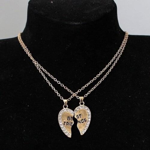 Fashion Heart Pendant Alloy Necklace Gold Silver Color two-piece Crystal Necklace Best Friends Necklace 2020 Newest Hot Sale