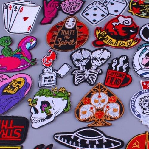 Punk Skull Metal Patch Stripes Embroidered Patches For Clothing Iron On Patches For Clothes Faceless Man Stickers On Clothes DIY