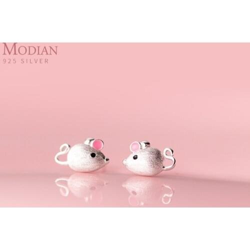 Modian Fashion Animal Ear Pins for Women 925 Sterling Silver Enamel Lovely Little Mouse Stud Earrings Fine Jewelry Brincos