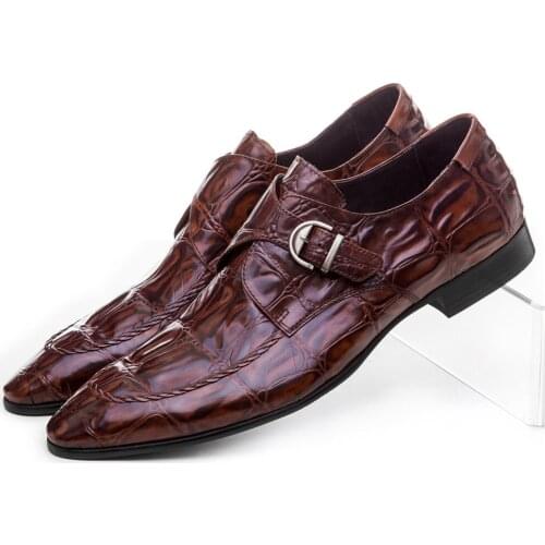 Fashion Brown Tan / Black Prom Shoes Boys Dress Shoes Genuine Leather Wedding Shoes Mens Business Shoes With Buckle