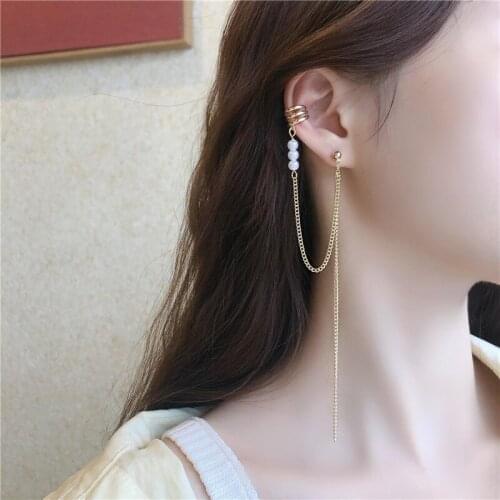 Fashionable design, one-piece long tassel imitation pearl earrings, personality girl earrings for women
