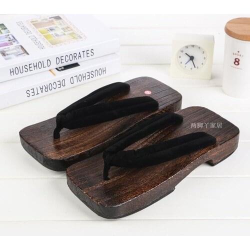 Mans Cosplay Shoes Mid Heel Carboned Wood Sandal Traditional Japan Geta Beautiful Floral Prints Flip Flops/Slippers