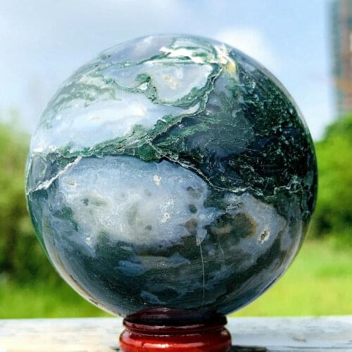 Natural moss agate sphere crystal quartz sphere rock mineral Reiki healing