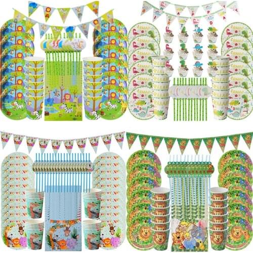 Safari party Animals tableware kit Treat kids boys birthday party Cute dinosaur lion disposable plate Wild One decor Baby shower