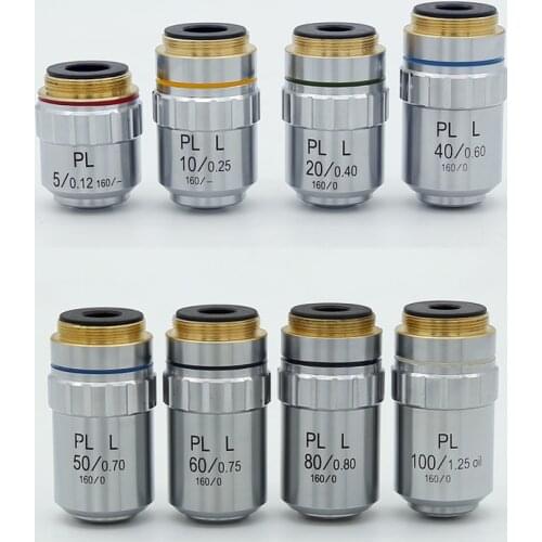 PLAN Achromatic Objective Lens 5X 10X 20X 40X 50X 60X 80X 100X PL-A Long Working Distance Metallographic Microscope 20.2mm/RMS
