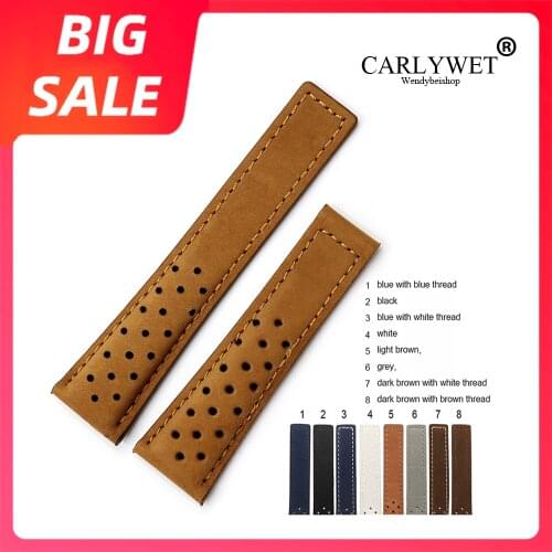 CARLYWET Watch Band 20 22mm Grey White Real Calf Leather Suede Strap VINTAGE Replacement Wrist Leather Watch Strap For Tag Heuer