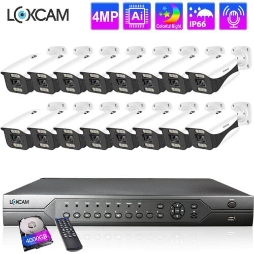 LOXCAM H.265+ 4K 5MP POE NVR CCTV Camera System 4MP Audio outdoor VandalProof night vision IP Camera 16ch Video Surveillance kit