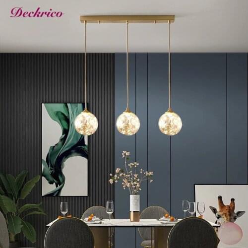 Nordic Glass Ball Chandelier Luxury Gypsophila Golden Ceiling Dining Room Kitchen Hanging Round Led Pendant Lights Fixture