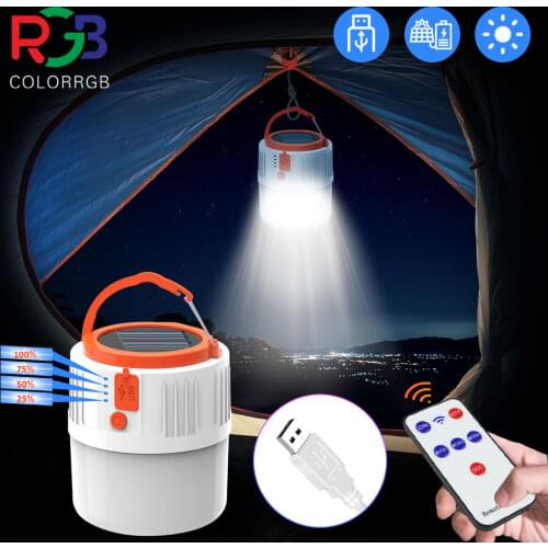 ColorRGB,Portable Solar Charging Outdoor Camping Night Market Stall Light Lamp USB Rechargeable LED Bulb Power Output Emergency