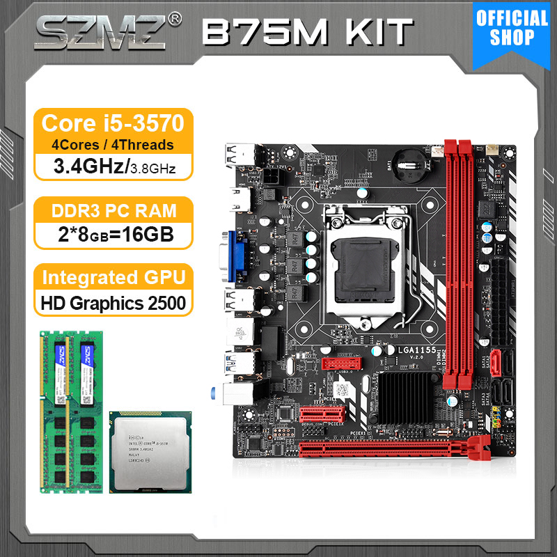 SZMZ B75 1155 socet PC Motherboard gaming kit with intel i5 3570 2*8GB DDR3 Plate placa mae LGA 1155 with processor and memory