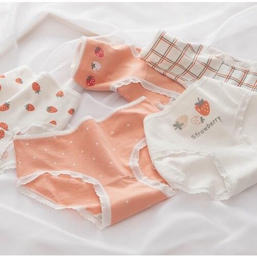 SP&CITY Orange Cartoon Strawberry Womens Underwear Kawaii Printing Seamless Panties For Women Cotton Comfortable Sexy Lingerie