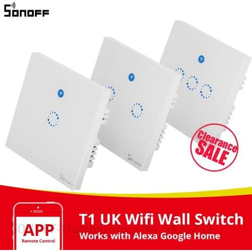SONOFF T1 UK Wifi Smart Light Switch Glass Screen Touch Panel Voice Control Wireless Wall Switches Remote with Alexa Google Home