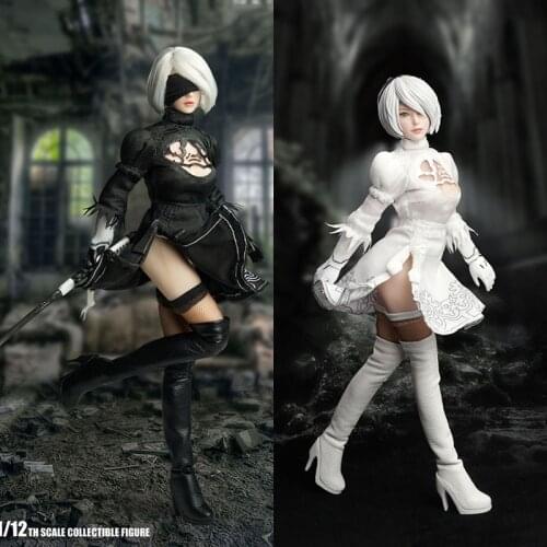In Stock SUPER DUCK 1/12 NieR 2B Girl Head Sculpt and Clothes Set SDMINI001 Fit 12'' TBL Female Soldier Action Figure Dolls