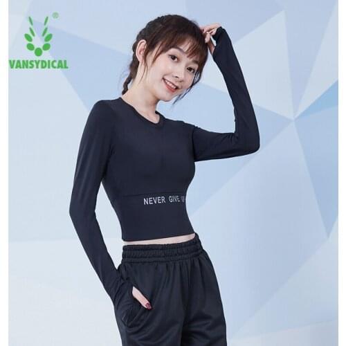 VANSYDICAL Running Shirt with Bra Women Letter Printing Crop Top Sportwear for Gym Clothing Yoga Fitness Workout Shirt Female