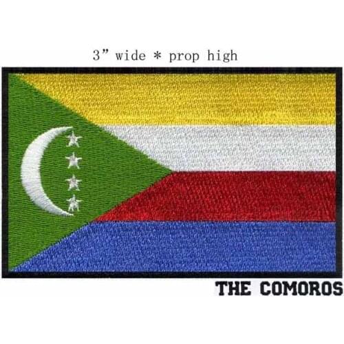 THE COMOROS embroidery felt flag transfers iron on patches 3" wide black border