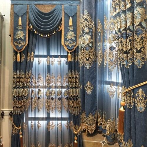 European-style High-end Embroidered Curtains for Living Room Bedroom Retro Palace Spinning Gold Embroidered Tulle Curtains