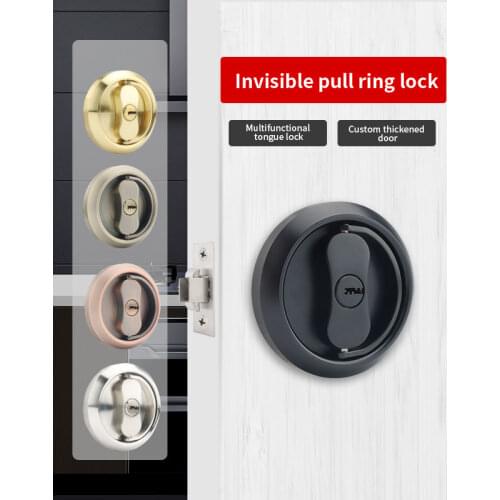 ZFOND pull ring double hooks interior door lock round luxury stainless steel invisible door lock anti-theft safe bedroom lock