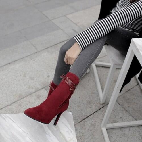 Oversized womens shoes 40-41 42 43 44 45 46 high heel short boots fashion boots pointed thin heel womens boots fashion