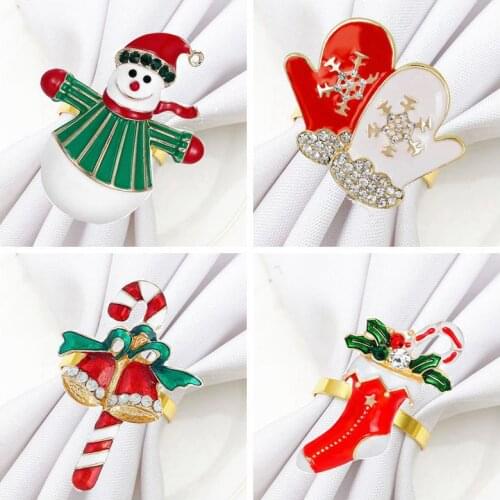 6 Pcs/set Zinc Alloy Napkin Rings Creative Cute Christmas Style Napkin Holder Party Decoration Table Decoration Supplies