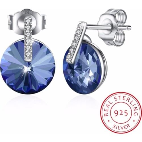 LEKANI 925 Sterling Silver Round Crystal From Swarovski new fashion creative cz Woman Earrings love micro hot fine jewelry