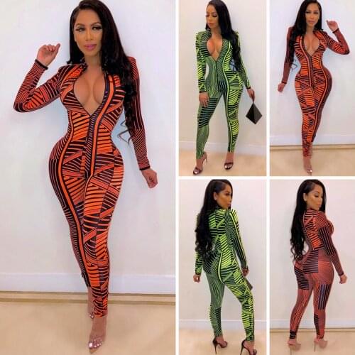 Stripe Deep V Neck Jumpsuit Women Long Sleeve Sexy Casual Club Party Fitness Jumpsuit Rompers Overalls Office Lady Long Playsuit