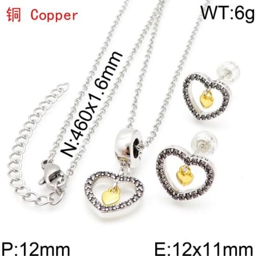 Hot Fashion Women Color Gold Coper Steel Color Crystal Hearts Stars Pan Pulseras Necklace Earrings Jewelry Set for Lovers Gift