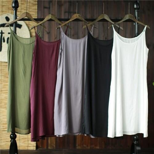 Women Summer Spaghetti Strap Loose Dress Ladies Solid Color plus Size Bottoming Tank Dress Vest Dress Thin Farbic