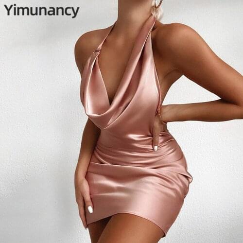 Yimunancy Halter Backless Dress Women Bodycon Dress 2021 Summer Ladies Sexy Dresses Clubwear Vestidos Robes