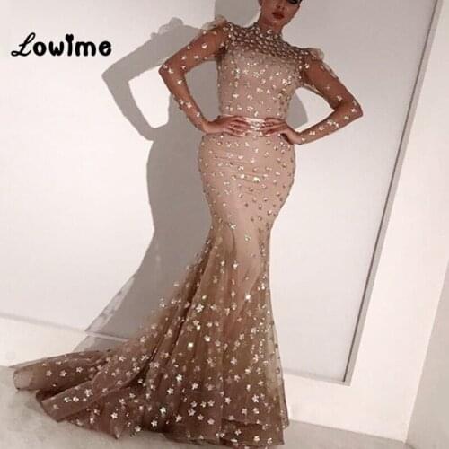Abendkleider Mermaid Evening Dresses Long Sleeves Formal Arabic Women Gown 2018 Vestido De Festa Longo Wedding Party Dress