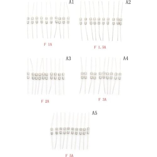 10Pcs/lot 250V Double iron cap Axial Slow Glass fuse with lead wire Mix Set 1A/1.5A/2A/3A/5A 3.6*10mm Wholesale
