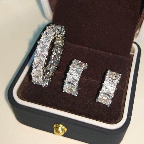 UILZ 2pcs Luxury Silver Color Bridal Wedding Jewelry AAA Zircon Prong Set Modern Engagement Rings Accessories Drop Shipping