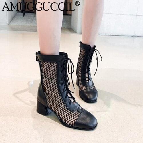 2020 New Plus Big Size 33-43 Black White Lace Up Zip Fashion Sexy Mid Heel Spring Autumn Girl Females Lady Women Boots X1967