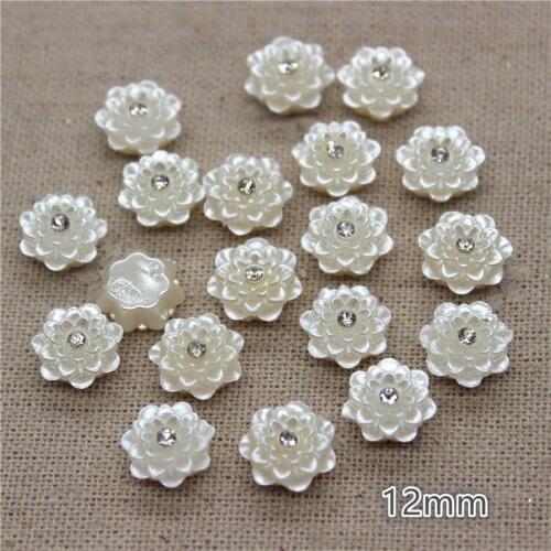 30PCS 12mm Resin Flower ABS Pearl Rhinestone Flat Back Scrapbook Craft/Wedding Home Decoration Accessories