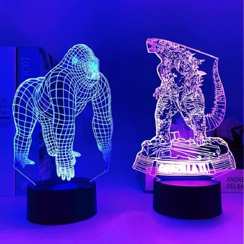 Godzillas VS.kong 3D Night Light Led Illusion Lamp Color Change Touch USB kid toys doll Decoration Chirstmas Gift