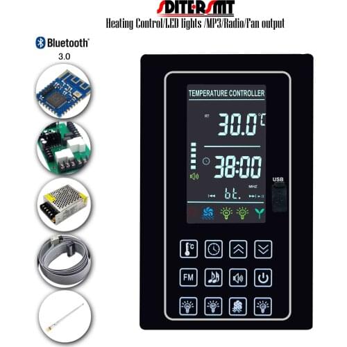 99 Minutes Count-Down Sauna Lcd Controler for Infrared Heater Bluetooth Transmitter FM, Inside,Outside Light, Fan, AUX Switch
