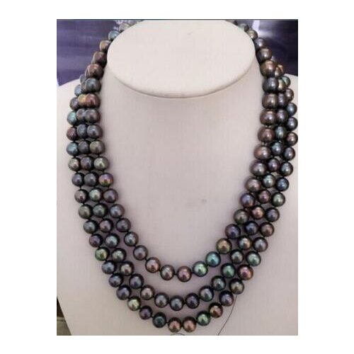 Free shipping >>>>noble jewelry 9-10 mm Freshwater multicolor pearl black red green necklace 50inch