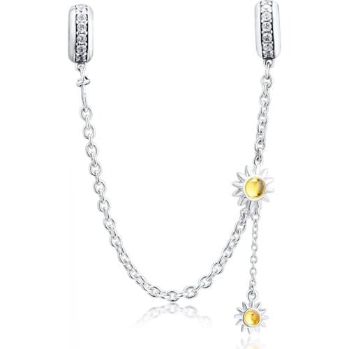 Beads fit for Pandora Bracelets Radiant Sunshine Safety Chain charms 100% 925 Sterling Silver Jewelry Free Shipping