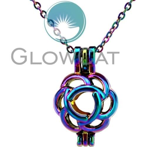 CC215 Rainbow Flower Stone Beads Cage Pendant Essential Oil Diffuser Aromatherapy Pearl Cage Locket Necklace