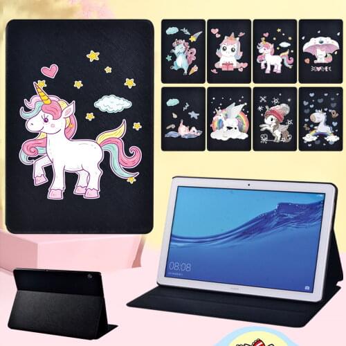 Cartoon Unicorn Cover Case for Huawei MediaPad T5 10 10.1 Inch/T3 10 9.6 Inch/T3 8.0 - Drop Resistance Leather Flip Tablet Case