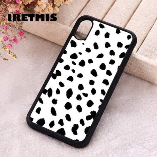 Iretmis 5 5S SE Phone Cover Case for iPhone 6 6S 7 8 Plus X Xs XR 11 12 Mini Pro Max Silicone Dalmatian Spots Black and White